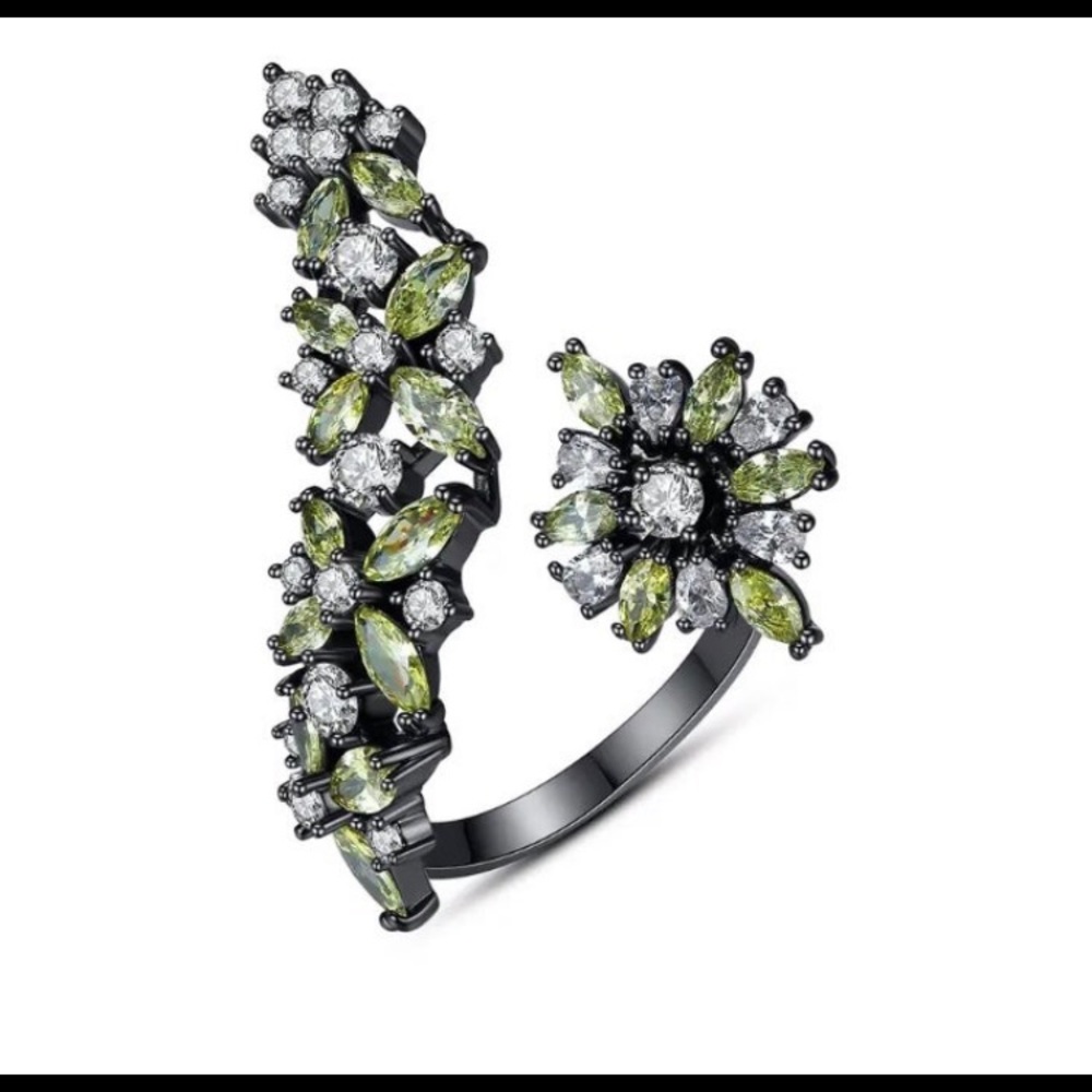 Hematite Finish Adjustable Ring With Green And Cl… - image 5